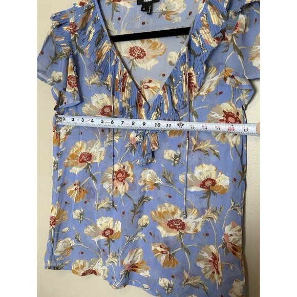 SILK Paige Women's Blue Floral Ruffle Sheer Blouse Top Size Small Flutter Sleeve - Picture 10 of 10